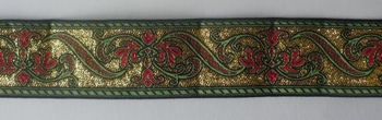 Lurexband luxe geweven 50mm (12m), Rood-Groen motief